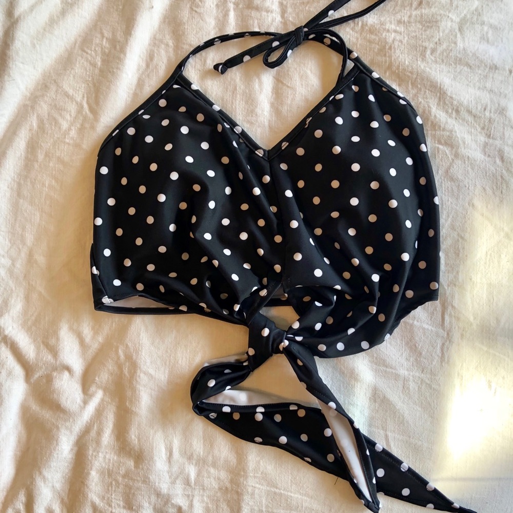 Kortni Jeane dark navy polka dot crop swim top